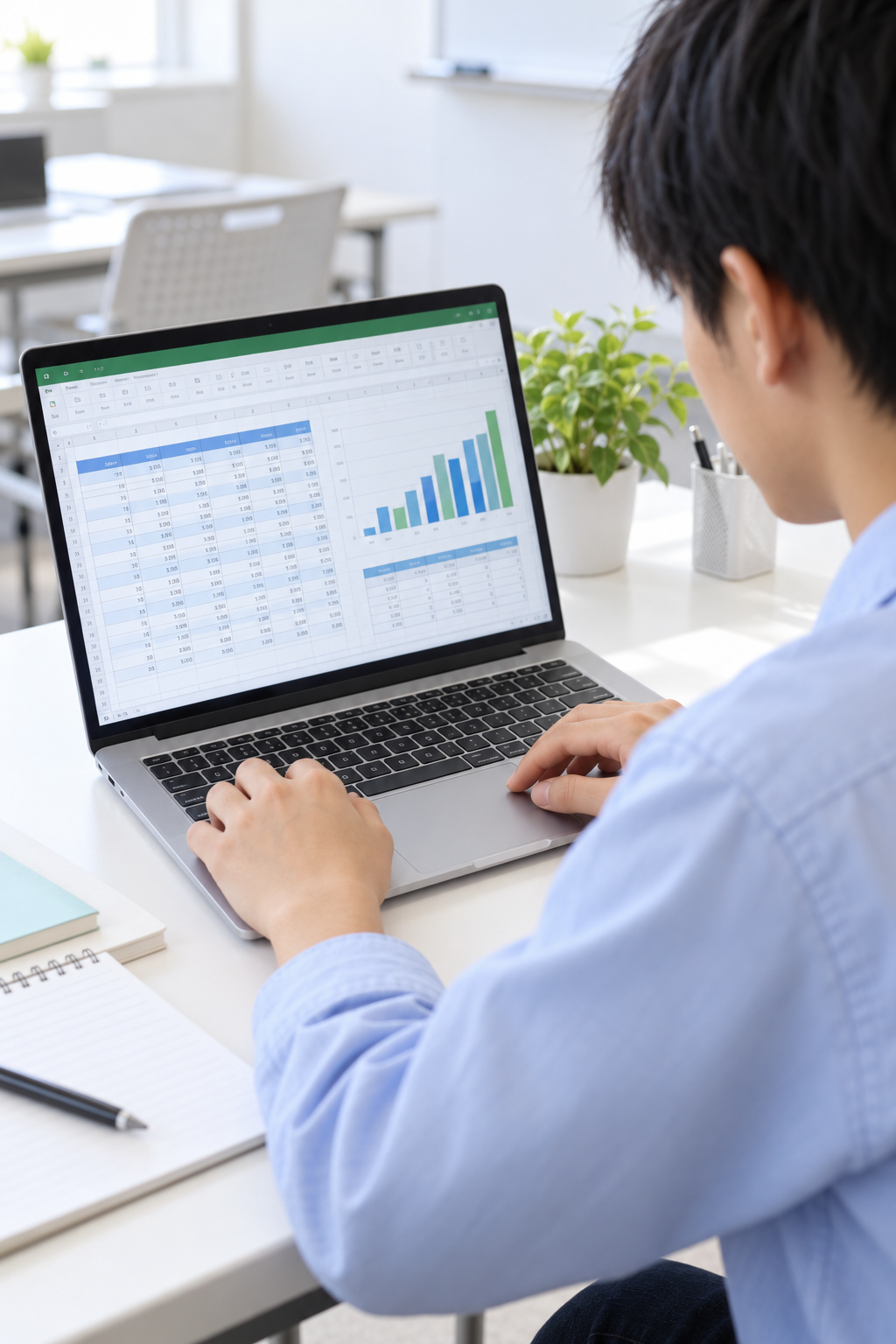 表計算ソフトの操作を学ぶ学生の生成イメージ